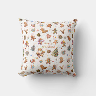 Merry Christmas Gingerbread Cookies White Cushion