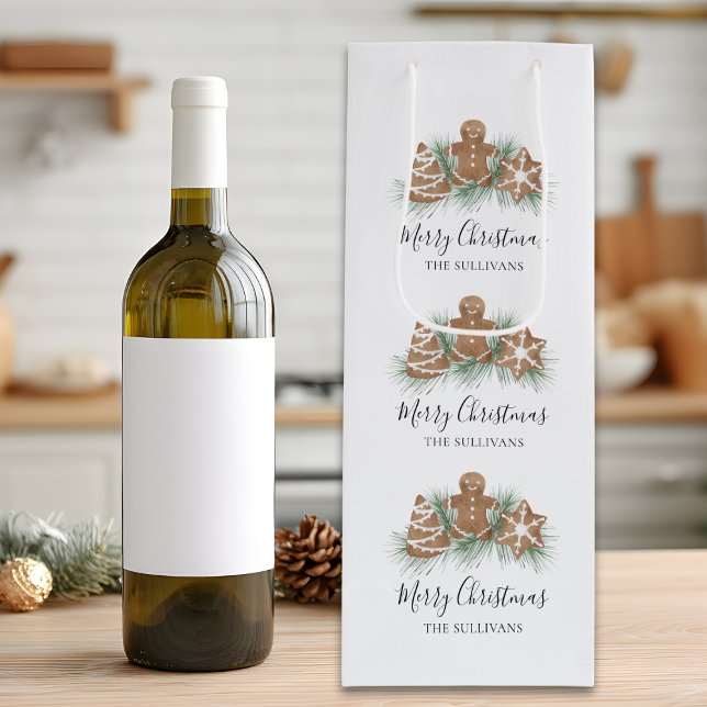 Merry Christmas Gingerbread Cookies Wine Gift Bag (Creator Uploaded)