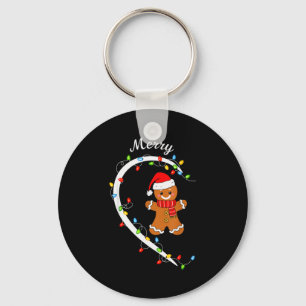 Merry Christmas Gingerbread Couple Christmas Pajam Key Ring