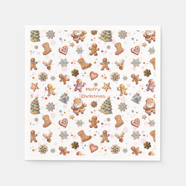 Merry Christmas Gingerbread Cute Fun White Napkin (Front)