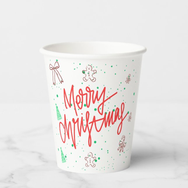 Merry Christmas Gingerbread Design.  Paper Cups (Front)