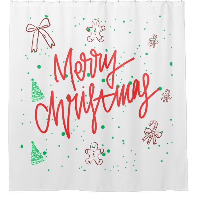 Merry Christmas Gingerbread Design.  Shower Curtain (Front)