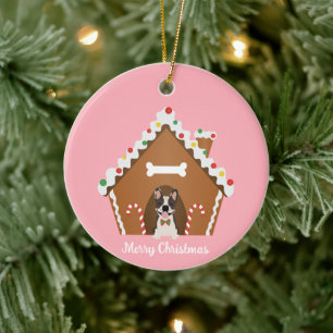 Merry Christmas Gingerbread Dog House Ceramic Tree Decoration