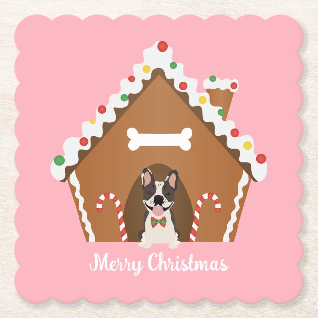 Merry Christmas Gingerbread Dog House Paper Coaster (Front)