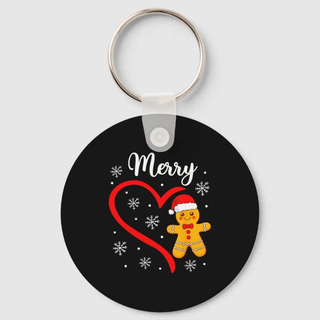 Merry Christmas Gingerbread Family Couples Xmas Pa Key Ring (Front)