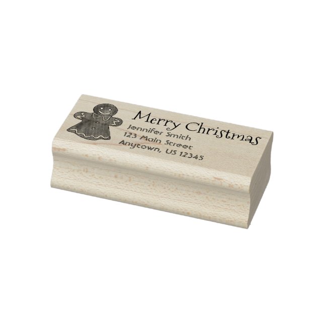 Merry Christmas Gingerbread Holiday Cookie Address Rubber Stamp (Stamp)
