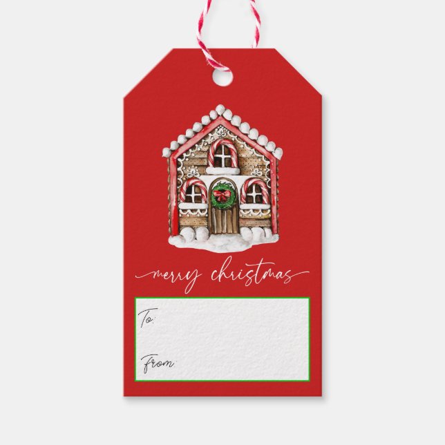Merry Christmas Gingerbread House Holiday Gift Tag (Front)