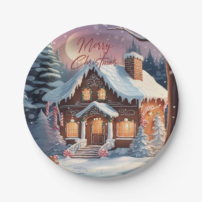 Merry Christmas Gingerbread House Holiday Party  Paper Plate (Front)