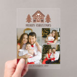 Merry Christmas Gingerbread House Photo Collage Acrylic Invitations<br><div class="desc">Acrylic Christmas photo card with a gingerbread house with two gingerbread Christmas trees decorated with white frosting. Add three photos of your family! Wish your friends and relatives a Merry Christmas with this acrylic Christmas card personalised with three beautiful photos of your family beneath a quaint illustration of a gingerbread...</div>