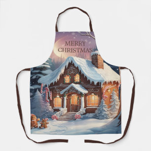 Merry Christmas Gingerbread House Snow Vintage Apron