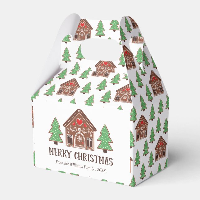 Merry Christmas Gingerbread House & Spruce Trees Favour Box (Front Side)
