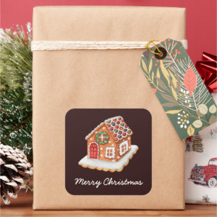 Merry Christmas Gingerbread House Square Sticker