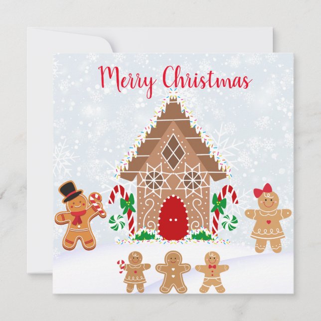 Merry Christmas Gingerbread House with Family Invitation (Front)