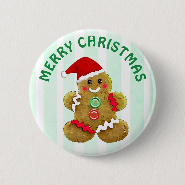 Merry Christmas Gingerbread man 6 Cm Round Badge (Front)