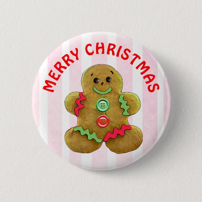 Merry Christmas Gingerbread man 6 Cm Round Badge (Front)