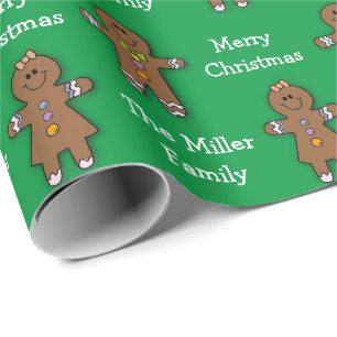Merry Christmas Gingerbread Man Green Custom  Wrapping Paper