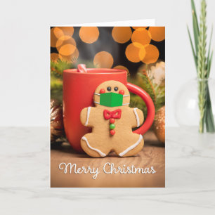 Merry Christmas Gingerbread Man in Covid Face Mask Holiday Card