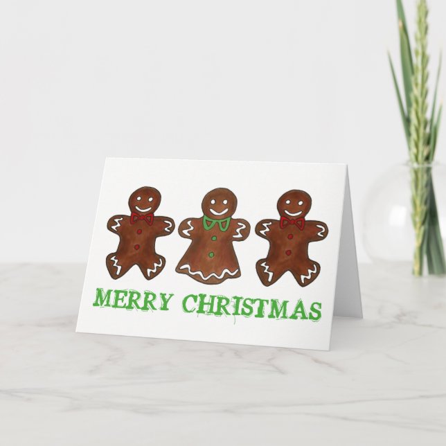 MERRY CHRISTMAS Gingerbread Man Lady Cookie Xmas Holiday Card (Front)