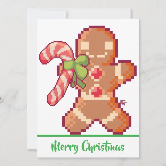 Merry Christmas, GingerBread man, Pixel Art Card (Front)