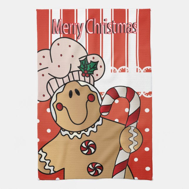 Merry Christmas Gingerbread Man Tea Towel (Vertical)
