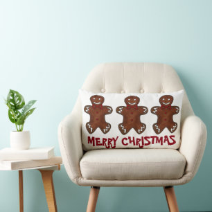 Merry Christmas Gingerbread Men Cookies Holiday Lumbar Cushion