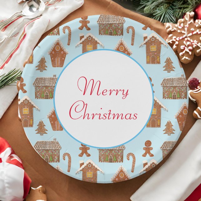 Merry Christmas Gingerbread Pattern Paper Plate (Kids' holiday fun: Gingerbread pattern paper plates for festive celebrations!)