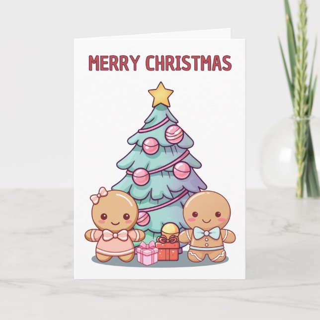 Merry Christmas Gingerbread People And Tree Card (Front)