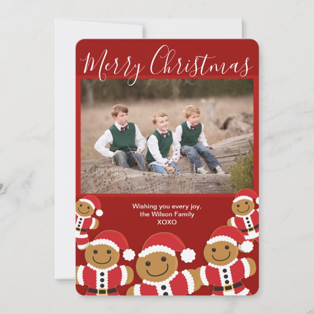 Merry Christmas Gingerbread Santa Photo Christmas  Holiday Card (Front)