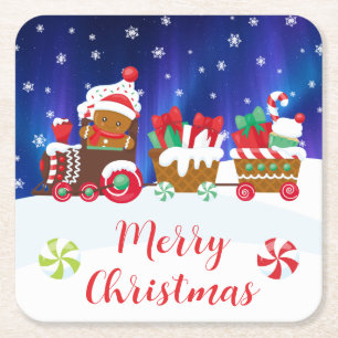 Merry Christmas – Gingerbread Train Square Paper Coaster