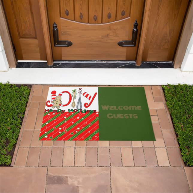 Merry Christmas Gingerman Green Matt Doormat (Outdoor)