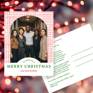 MERRY CHRISTMAS Gingham Arch PHOTO Business Xmas Postcard