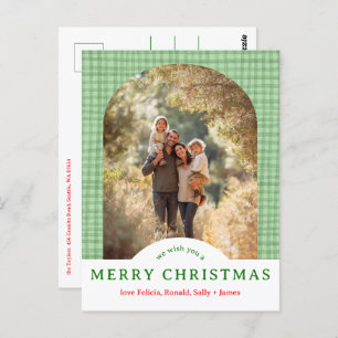 MERRY CHRISTMAS Gingham Holiday CUSTOM Arch PHOTO Postcard