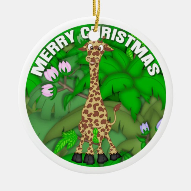 Merry Christmas Giraffe Ceramic Tree Decoration (Front)