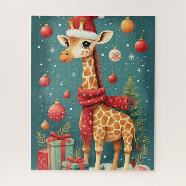 Merry Christmas Giraffe Jigsaw Puzzle (Vertical)
