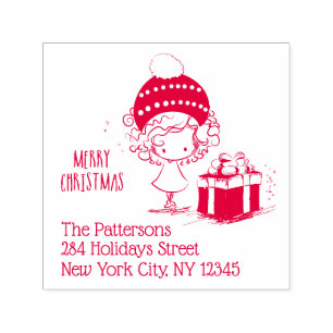 Merry Christmas Girl Gift Family Return Address Self-inking Stamp