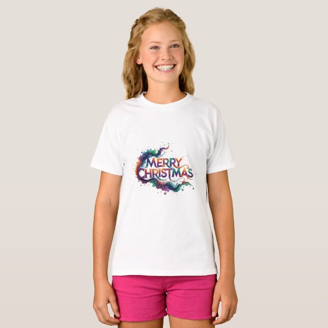 MERRY CHRISTMAS GIRLS BASIC T SHIRT (Front Full)