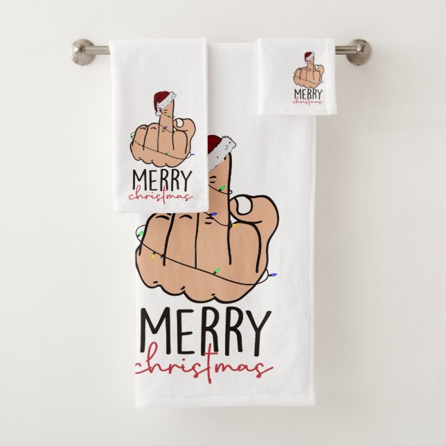 Merry Christmas Giving the Finger Bath Towel Set (Insitu)