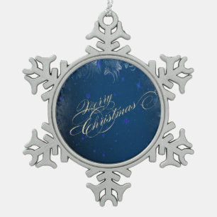 Merry Christmas, Glitter,Blue Snowflake Pewter Christmas Ornament