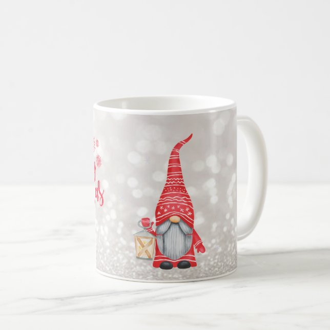 Merry Christmas,Glitter Bokeh,Cute Gnome   Coffee Mug (Front Right)
