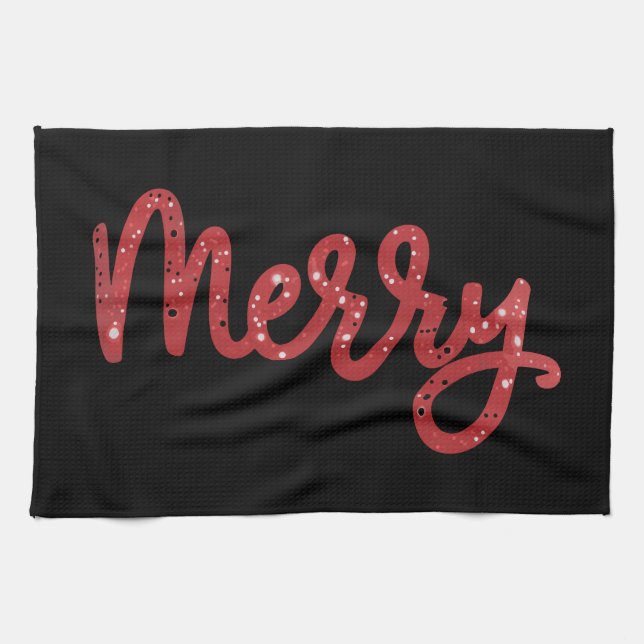 Merry Christmas Glitter Holiday  Tea Towel (Horizontal)