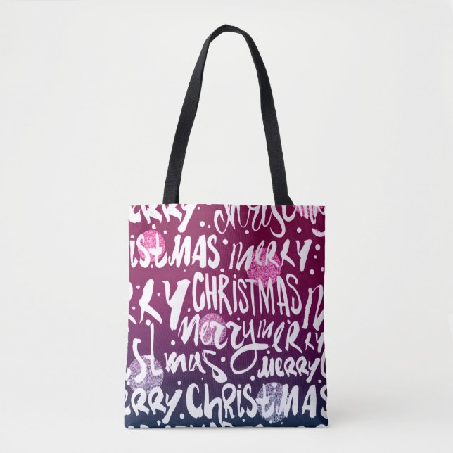 Merry Christmas Glitter Pattern Festive Holiday Tote Bag (Front)
