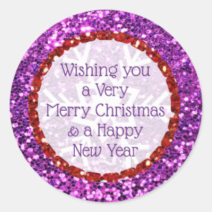 Merry Christmas Glitter Purple and Red Stickers