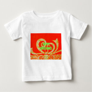 Merry Christmas Glitter Red Text Pattern Design Baby T-Shirt