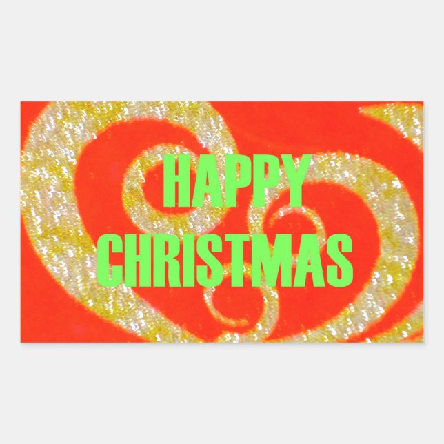 Merry Christmas Glitter Red Text Pattern Design  Rectangular Sticker (Front)