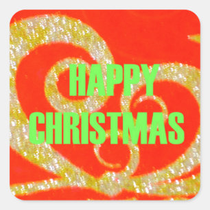 Merry Christmas Glitter Red Text Pattern Design  Square Sticker