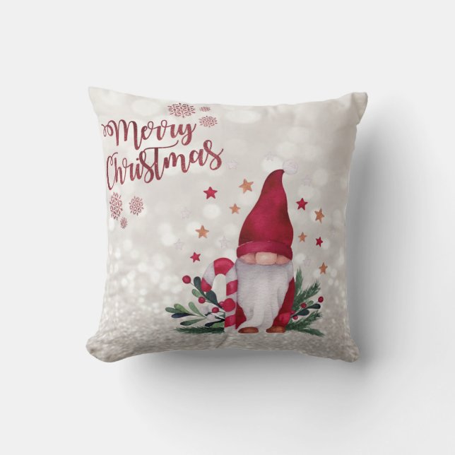 Merry Christmas,Glittery Bokeh,Cute Gnome Cushion (Front)