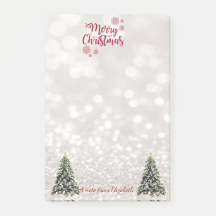 Merry Christmas,Glittery Bokeh ,Pine Trees Post-it Notes