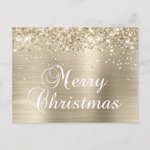Merry Christmas Glittery Pale Gold Foil Holiday Postcard