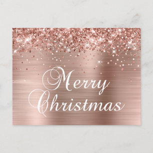 Merry Christmas Glittery Rose Gold Foil Holiday Postcard