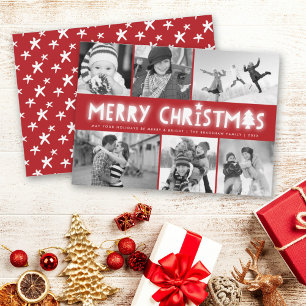 Merry Christmas Glow Holiday Photo Collage Card